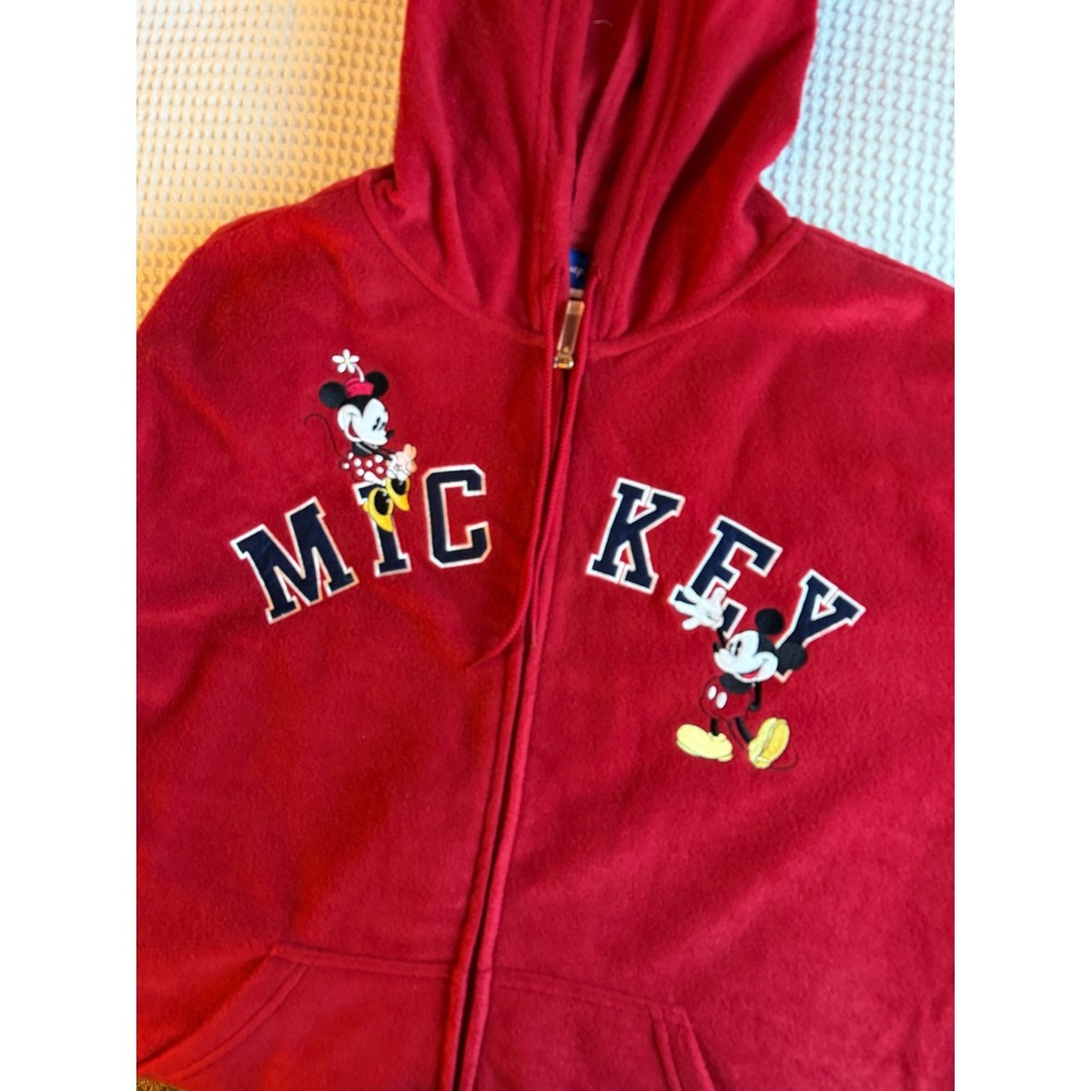 Disney Zip Up Hoodie Women L Red Mickey Minnie Mouse Fleece Sweatshirt